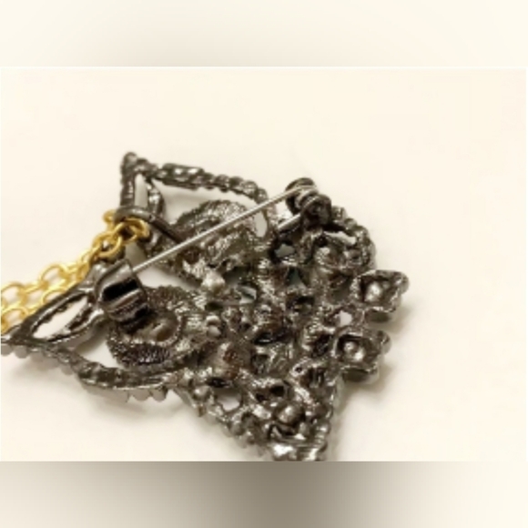 Silver Plated gold chain multicolor crystal owl necklace brooch - Picture 6 of 14